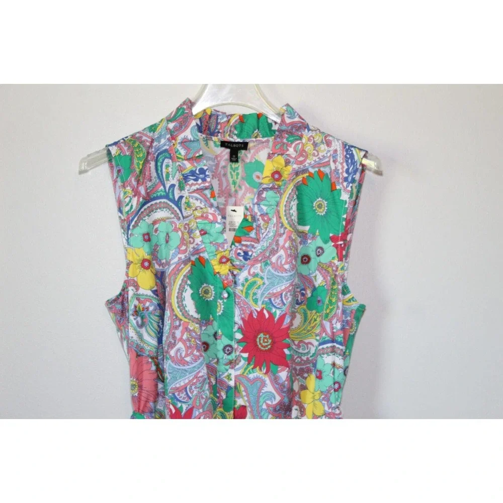 NWT Talbots Floral Paisley Sleeveless Button Front Dress With Tie Size 12 H14884 - Picture 3 of 11